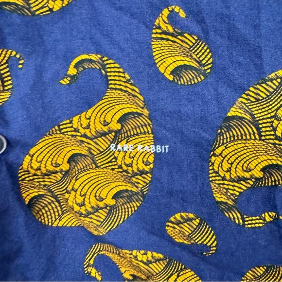 Rare Rabbit Blue Orange Paisley Wave Button Down Shirt Mens M Short Sleeve - Picture 4 of 12